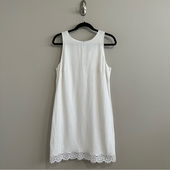 Vince Camuto Dresses & Skirts - VINCE CAMUTO White Linen Sleeveless Dress Lace Trim Size 10